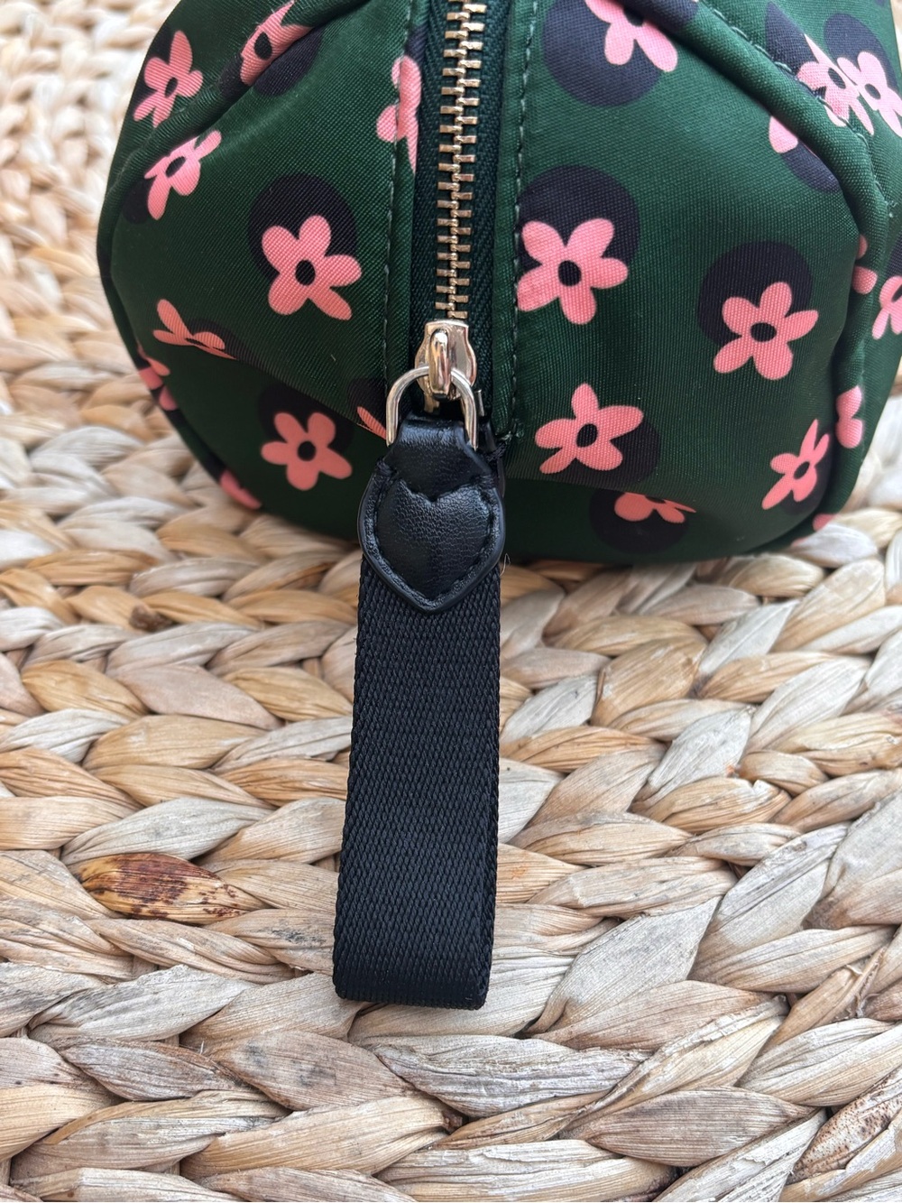kate spade dark green cosmetic pouch with pink floral print - Picture 2 of 10